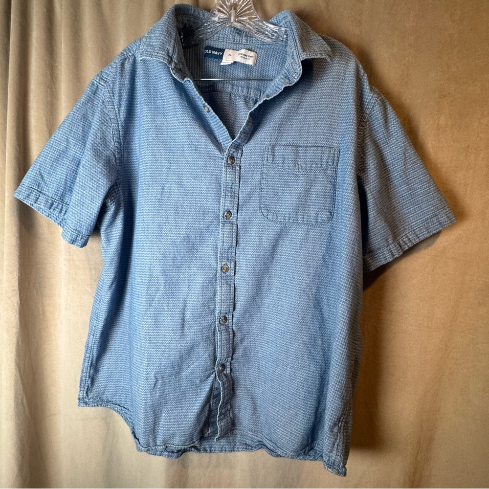 Old Navy Mens Blue Short Sleeve Front Button Regular Fit Everyday Shirt Sz XL